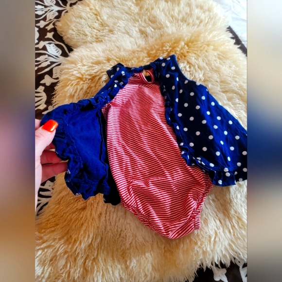 Carters  Child of Mines Girl's Dress Red Blue Polka Dot Stripe 18 months Used 6x - Picture 4 of 10